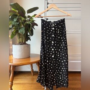 Aritzia Black Maxi Skirt with White Polka Dots
